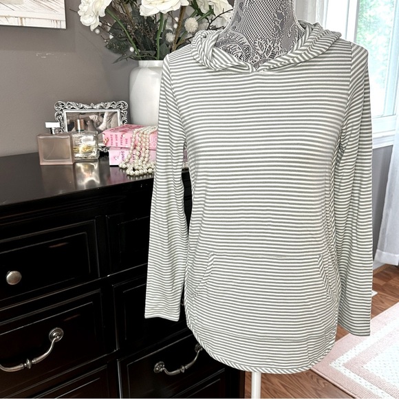 Market & Spruce Sage White Striped Lightweight Hoodie Size S - Picture 2 of 13